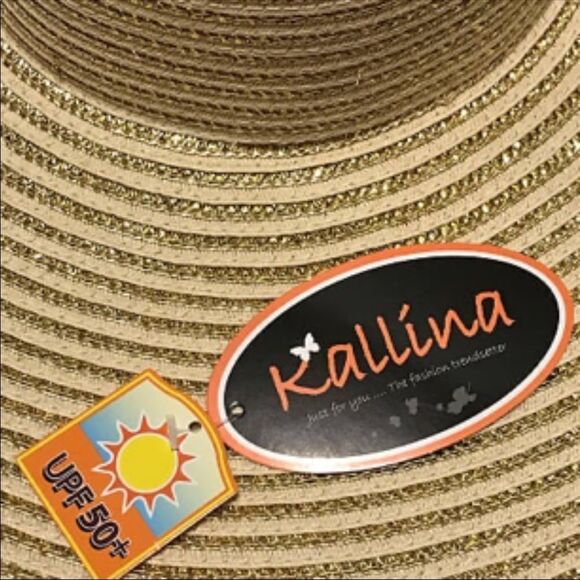 Kallina Metallic Gold & Straw Floppy Round Sun Hat Beach - Picture 7 of 8